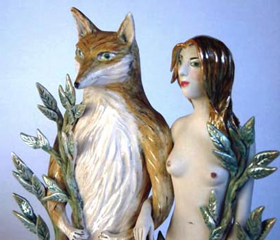 detail of wolf and woman